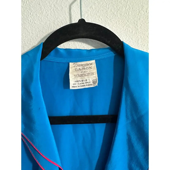 100% Silk Francesca of Damon for Starington 1980s Royal Blue and Hot Pink VTG 6 - Picture 6 of 10